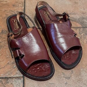 Chicos Burgundy Leather Sandals Handmade From Mexico. Size 6.5